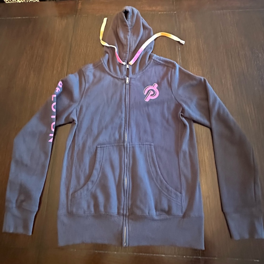 PELOTON Gray Zip-Up Hoodie with Pink Logo SMALL